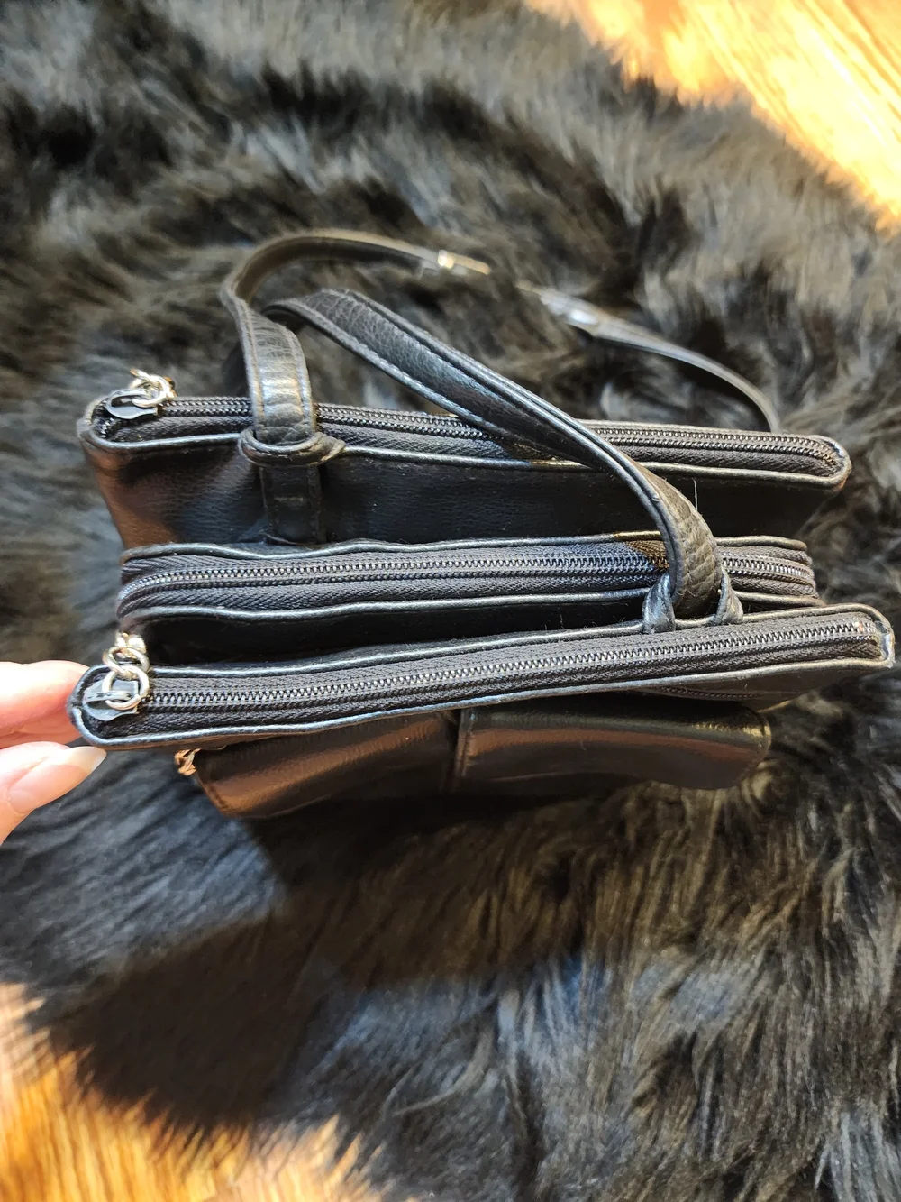 Black Faux Leather Crossbody Organizer Bag with Front Pockets Unisex